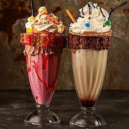 T R Creation (Pack of 2) Crystal MilkShake,Juice,Ice Cream, Milkshake,Faluda,Smoothie and Cocktails Glass Glass Set Water/Juice Glass
