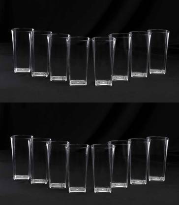BELLERBIRD (Pack of 16) Premium quality clear square design Unbreakable Stylish Transparent Glass Set Water/Juice Glass
