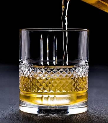 MDNSHO (Pack of 2) Original Crystal Square Whiskey Glass Set of 2 - Clear 300 Ml Heavy Base Rocks Barware Glasses Diamond Glass for Scotch, Bourbon and Cocktail Drinks for Wine, Whiskey, Beer, Party Glass Glass Set Whisky Glass