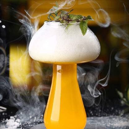 Melbify Mushroom Glass with Glass Straw 1Pc Cocktail & Mocktail Drinking Glass Glass Cocktail Glass