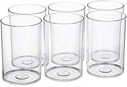 Wrodss (Pack of 6) Transparent Nice Look Fiber Plastic Glass Glass Set (300 ml,) Glass Set Water/Juice Glass