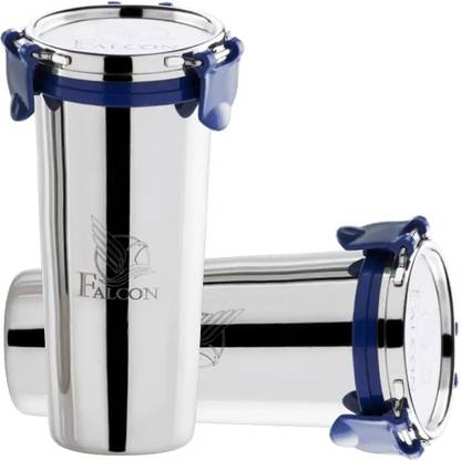 FALCON (Pack of 2) Stainless Steel Eco Nxt Tumbler Comes with Steel Lid (You&Me_520ml_Set2) Glass Set Water/Juice Glass
