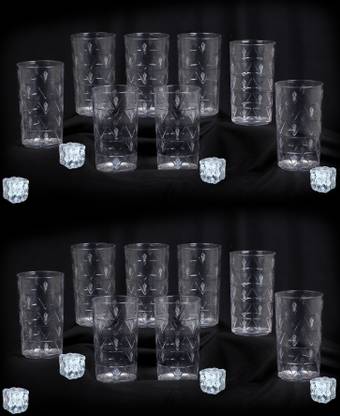 BELLERBIRD (Pack of 16) Clear Prism With Feather Designe Shape Water Glasses Juice Glass Set For Kitchen Glass Set Water/Juice Glass