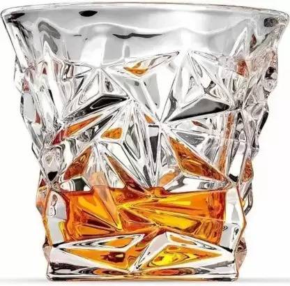 SHYAM TRAIDERS (Pack of 2) Diamond Crystal Cut Whiskey Glasses Set of 2 pcs Glass Set Beer Glass
