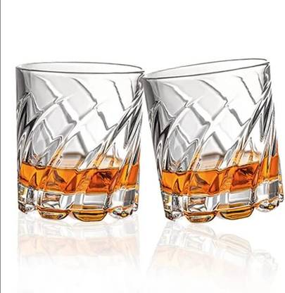 Domingo Hub (Pack of 2) Diamond Shaped Rotable Bottom Whisky, Twist Glasses for Scotch Cocktail Rum Glass Set Whisky Glass