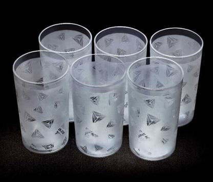 Sheakox (Pack of 6) Prism Pattern Water Juice Plastic Glasses Set Of 6 Glass Set Water/Juice Glass