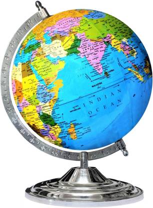 Savy Educational Laminated Rotating 10 Inch Globe for Kids/Students/School/Office Chrome Steel Base and Arc Home Décor Political Study World Globe