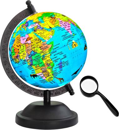 Savy 5 Inch Monuments Globe+Magnifying Glass for Kids/Students/Schools/Offices Desk and Table Top Home Décor Political Geography World Globe
