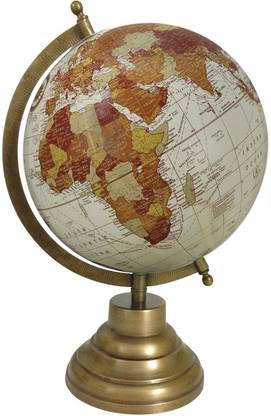 Globeskart Designer Cream Multicolour Red with Antique Brass Finish Stand Desk & Table Top Political World Globe