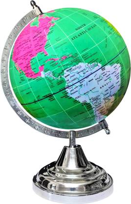 Savy Globe Hight 12" Diameter 8", 52 Countries Trump Cards, 50mm Magnifier, IndiaMap, Steel Arc Base, Multicolor Map Glossy Green Ocean for School College Home Office Laminated Decorative Antique Home Décor, World Globe