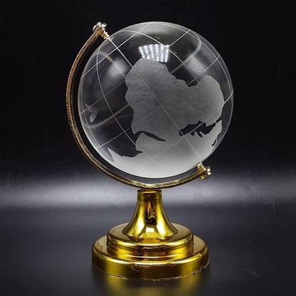 Sambaby Crystal Rotating Globe with Golden Stand Good Luck, Success and Prosperity Gift Item World Map World Globe