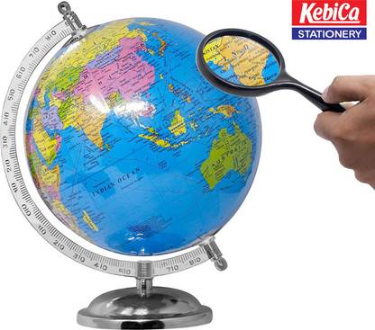 Kebica Big Size World Globe w/ Steel Finish Arc & Base, Educational Political Map Globe World Map World Globe