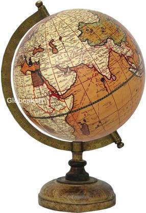 Globeskart Educational/Antique Globe with Brass Antique Arc and Wooden Base / World Globe Desk and Table Top Political World Globe