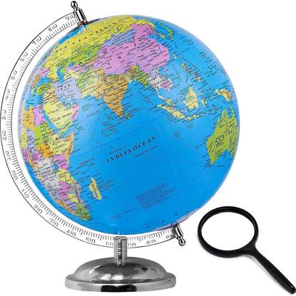 eRise Big Size World Globe w/ Steel Finish Arc & Base, Educational Political Map Globe for Home Globe for Kids Learning Study Geography Students Teachers Schools & Offices β 12 Inch Diameter Globe World Map World Globe