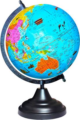 Savy Black Globe Hight 12"=30.4cm, Diameter 8"=20.32 cm, 75 mm Magnifier & India Map, Black Arc Base, Multicolor Monuments Map, Blue Ocean for Kids School Home Office Geography World Globe