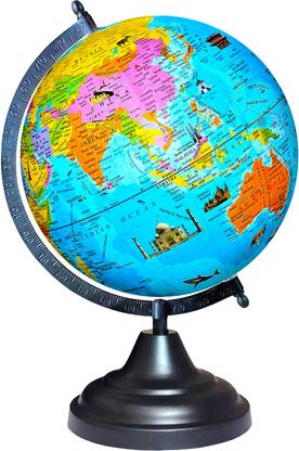 Savy Black Globe Hight 12"=30.4 cm, Globe Diameter 8"=20.32 cm, Decorative, Black Arc Base, Multicolor Monuments Map, Blue Ocean for Kids School Home Office Geography World Globe