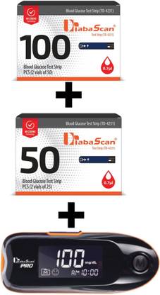 DIABASCAN Glucose Test Strips with Free Glucometer 150 Glucometer Strips