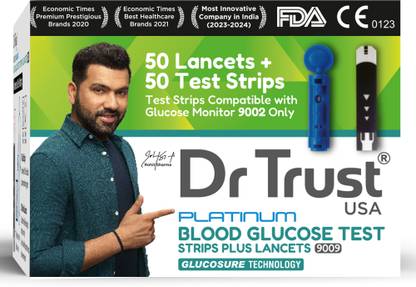 Dr Trust USA Blood Glucose Test Kit, Compatible with 9002 Model, 50 Lancets with 50 Glucometer Strips