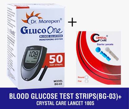 Dr. Morepen BG 03 Blood Glucose Test Strip with 100 Lancets 50 Glucometer Strips