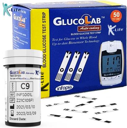 K-life Glucolab Glucose Sugar Testing 50 Glucometer Strips