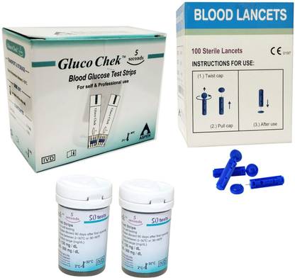 ASPEN Sterile Blood Lancets Pack of 100 Comes With Gluco Chek 5 Seconds 100 Glucometer Strips