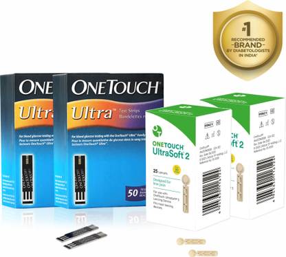 OneTouch Ultra Test 2 * 50s Pack + 2 * 25's Lancets 100 Glucometer Strips