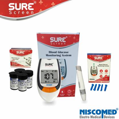 sure screen BLOOD GLUCOSE MACHINE WITH 100 STRIPS Glucometer
