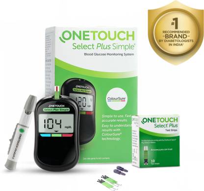 OneTouch Select Plus Simple Glucometer (FREE 10 strips + lancing device + 10 lancets) Glucometer