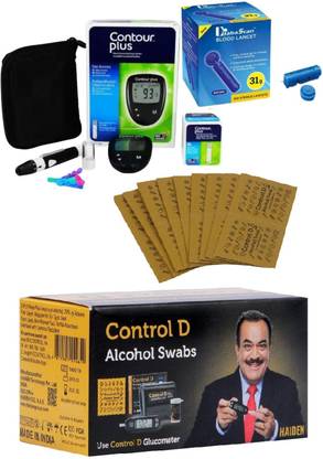 CONTOUR PLUS Glucometer +25 Glucostrip with 100 control D Alcohol Swab Glucometer