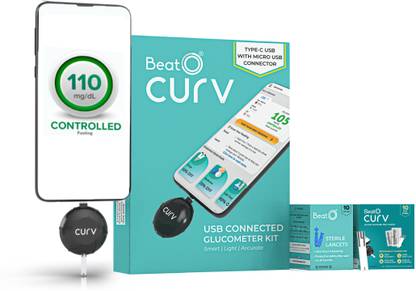BeatO CURV Smartphone | Sugar Test Machine with 10 Strips & 10 Lancets Glucometer