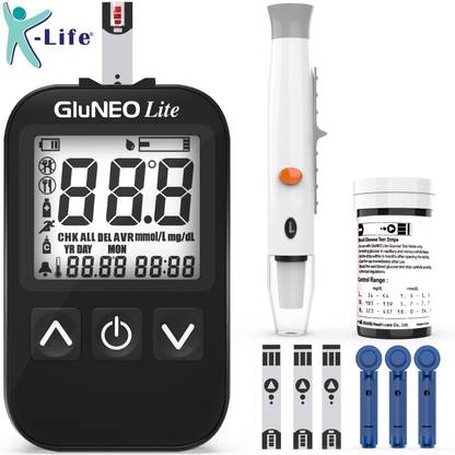 K-life Gluneolite Fully Automatic Blood Glucose Check Sugar Testing Machine 100 Strips Glucometer