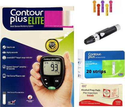 CONTOUR PLUS Elite| Highly accurate |Bluetooth connected |20 free strip |100 Swab box free Glucometer