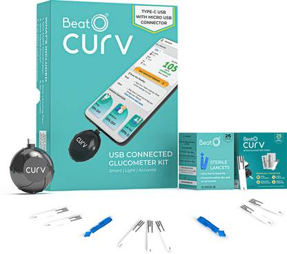 BeatO CURV Smartphone | Sugar Test Machine with 25 Foil Strips & 25 Lancets Glucometer