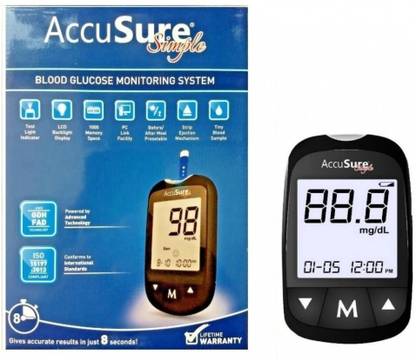 AccuSure Glucometer Machine Comes with 25 Test Strips & 10 Lancet Glucometer