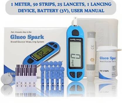 gluco spark Meter, 50 strips and 25 lancets| Compatible only with Glucospark Sugar Machine Glucometer