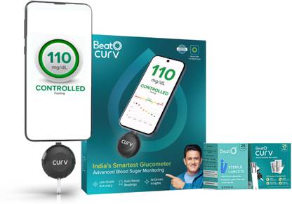 BeatO CURV Smartphone | Sugar Test Machine with 25 Strips & 25 Lancets Glucometer