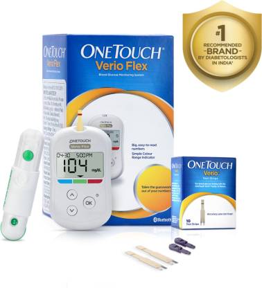 OneTouch Verio Flex Blood Glucose Monitor with Reveal mobile application(FREE 10 strips + lancing device + 10 lancets) Glucometer