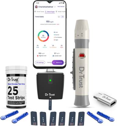 dr. ट्रस्ट USA Smart Blood Glucose Check Sugar Testing Monitor Machine with 25 Strips -9004 ग्लूकोमीटर