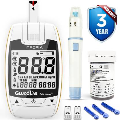 K-life Glucolab Fully Automatic Blood Glucose Check Sugar Testing Machine 50 Strips Glucometer