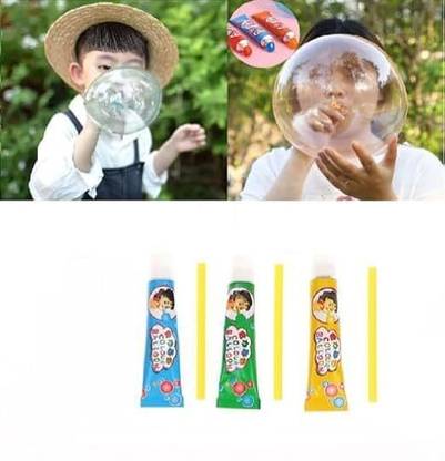 SPMYY 3 pcs Magic Bubble Balloon Super Elastic Plastic Bubble Blowing Toy with Straw Glue