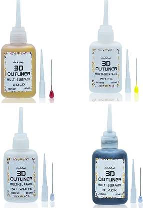 BM RETAIL Pack of 4Pcs 3D Outliner Multi Surface Colour White,Gold,Black,Pal White 25Gms Glue