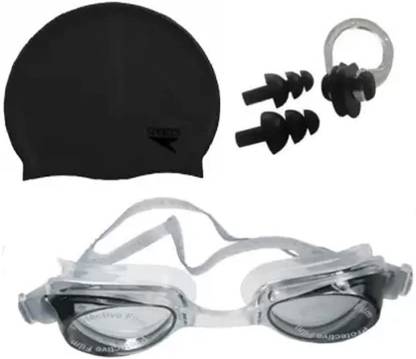 MERCHANTILE Swimming Set Cap, Goggle, Ear Plug Swimming Kit Swimming Goggles