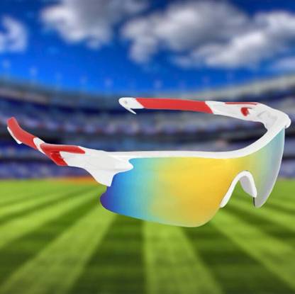 TENFORD Cricket Goggles Mirrored UV400 Lenses Men Sports For cricket WHITE + RED COLOR Sports Goggles