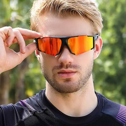Cereto Red and Black Sports Googles Mirrored UV Protection For Boys Cricket Goggles