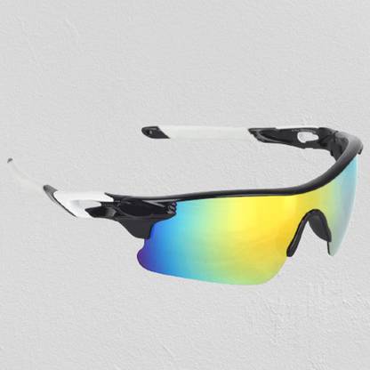 Cereto Black & White Sports Sunglass Mirrored UV Protection For Cricket / Riding Cricket Goggles