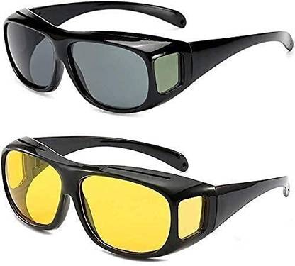 HVG TRADERS 2 Men's HD Vision Anti Glare Wraparounds Night Goggles For Driving Cycling Goggles