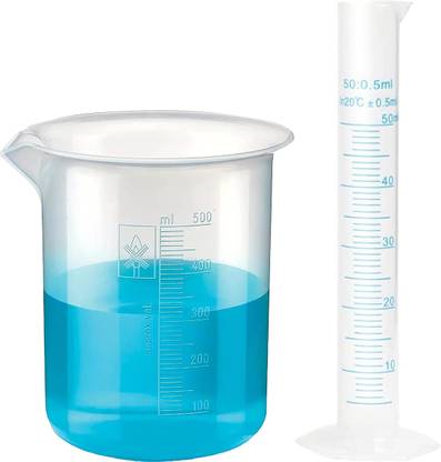 OCTA Polypropylene 50ml Measuring Cylinder & 500ml Measuring Beaker Combo PP (Polypropylene) Graduated Cylinder