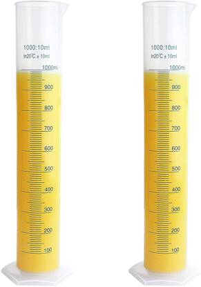 Spylx 2 Pack 1000ml Transparent Measuring Test Tube Flask for Science Projects Plastic Graduated Cylinder