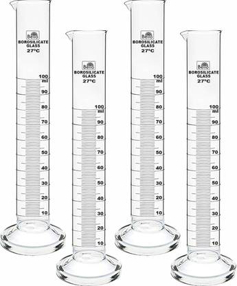 Bello Borosilicate 3.3 Glass Measuring Cylinder 100ml Round Base Set of 4 Borosilicate Glass Graduated Cylinder