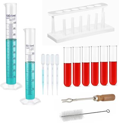 LABXPORT Cylinder 50ml & 100ml, Test Tube Rack, Holder & Brush, Test tubes, Droppers PP (Polypropylene) Graduated Cylinder
